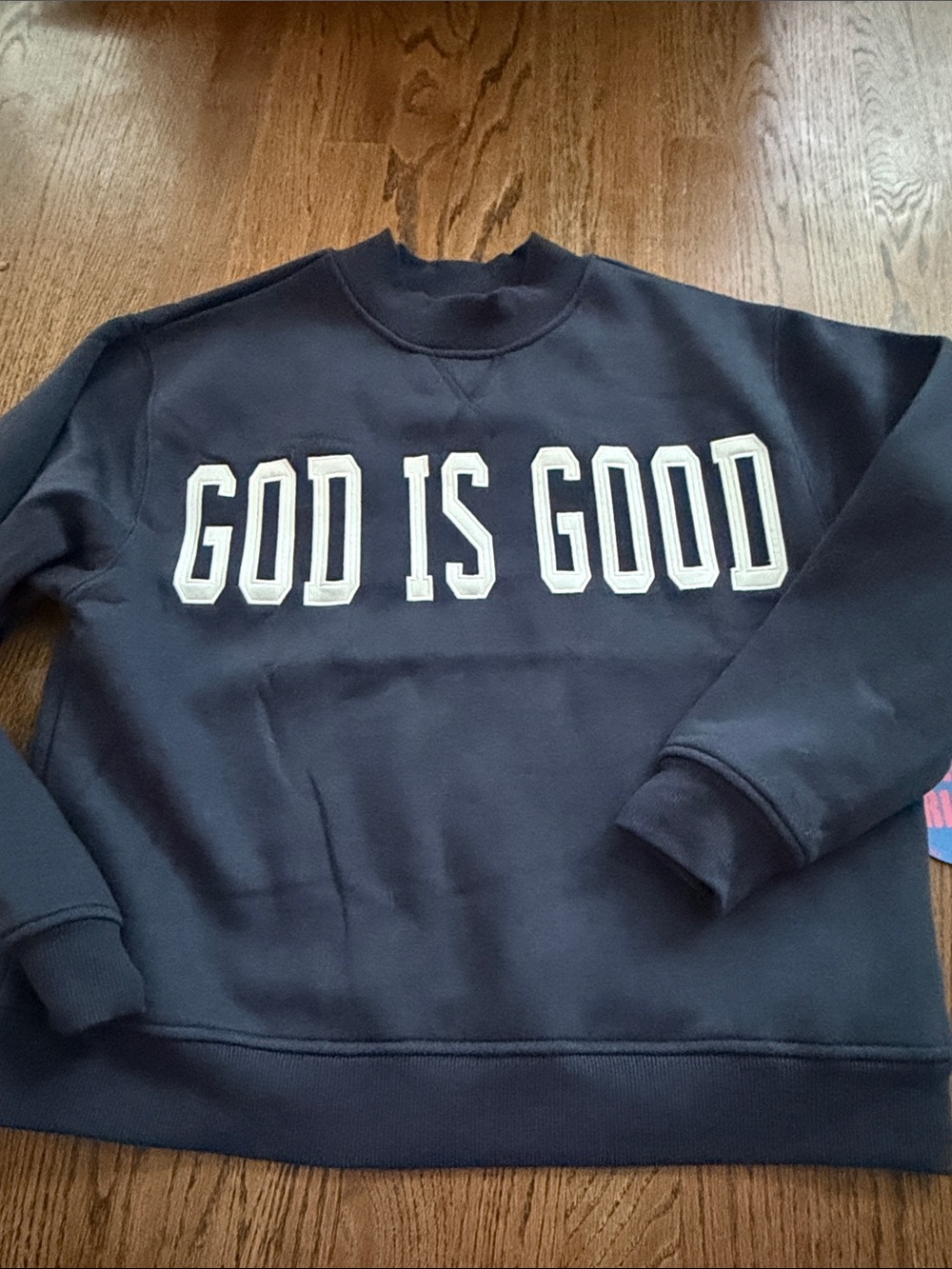 Viral Blue Riot brand God Is Good Navy blue mock neck Sweatshirt sz small nwt